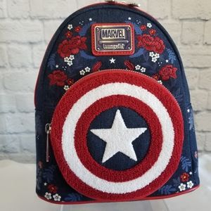Loungefly Captain America Marvel Superhero Avengers Denim Mini Backpack Bag New